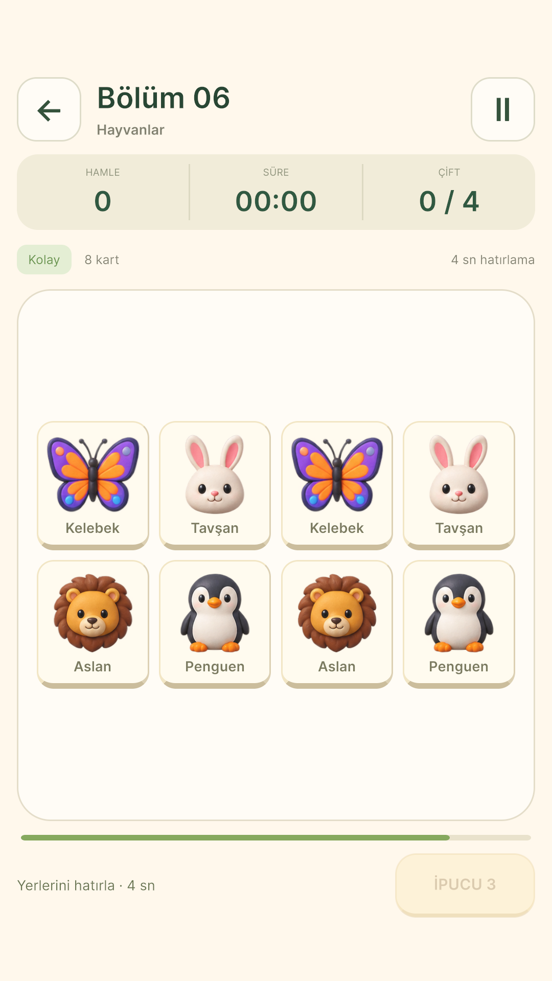 Pair Up hayvanlar temasındaki hafıza kartları